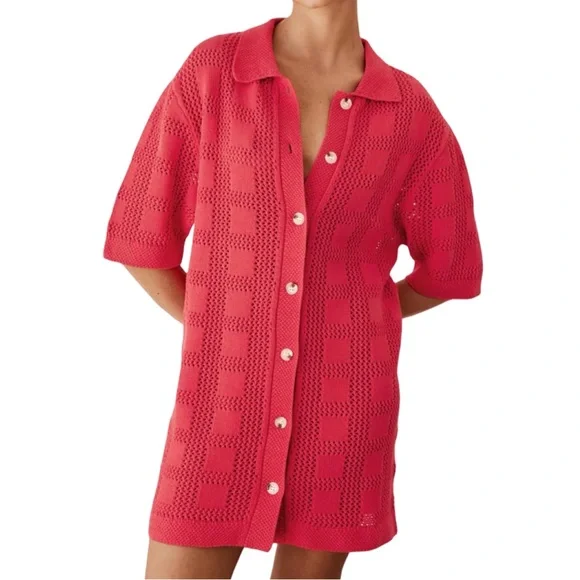 EUC Ezapine Red Crochet Coverup - Picture 2 of 11